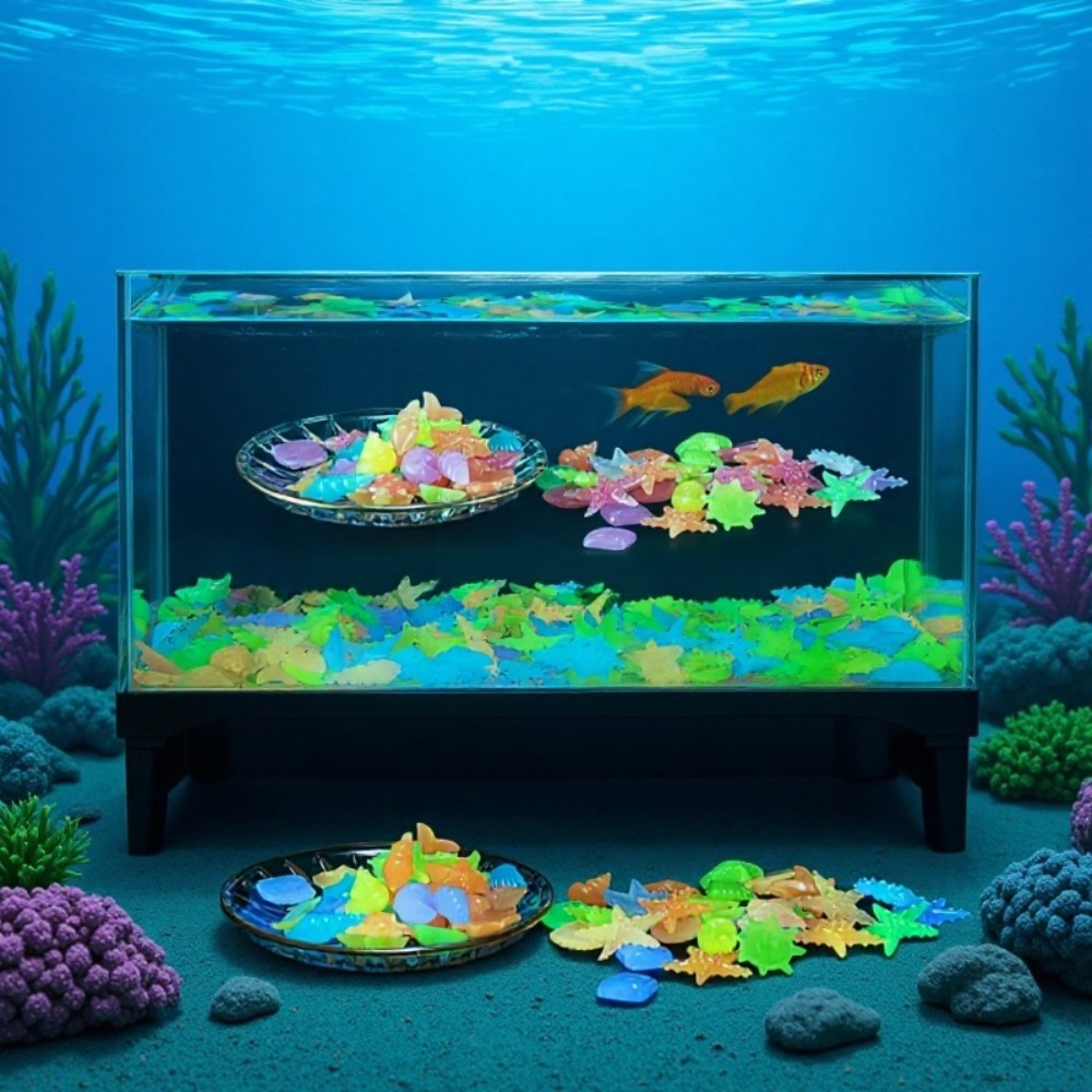 Aquarium Planting Ideas - Leuchtende Ozeansteine, fluoreszierende Muscheln, bunte Seesterne